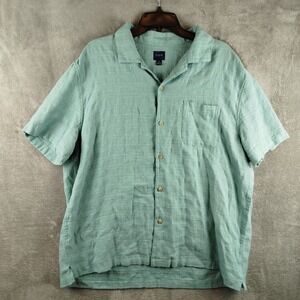J Crew Shirt Aqua Blue Short Sleeve Button Mens XL Linen Blend Beach Casual